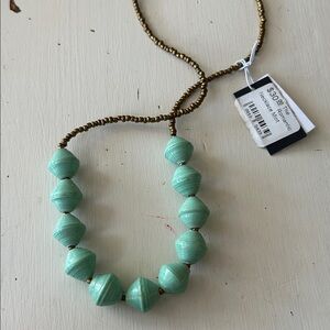 31 Bits Romantic Mint necklace featuring handcrafted African paper beads